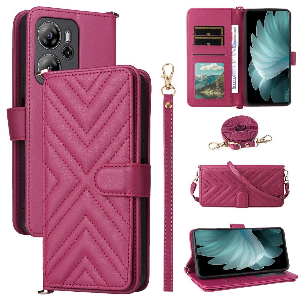 For Blackview Oscal Tiger 13 Wallet Case with Shoulder/Wrist Strap Leather Phone Cover Stand