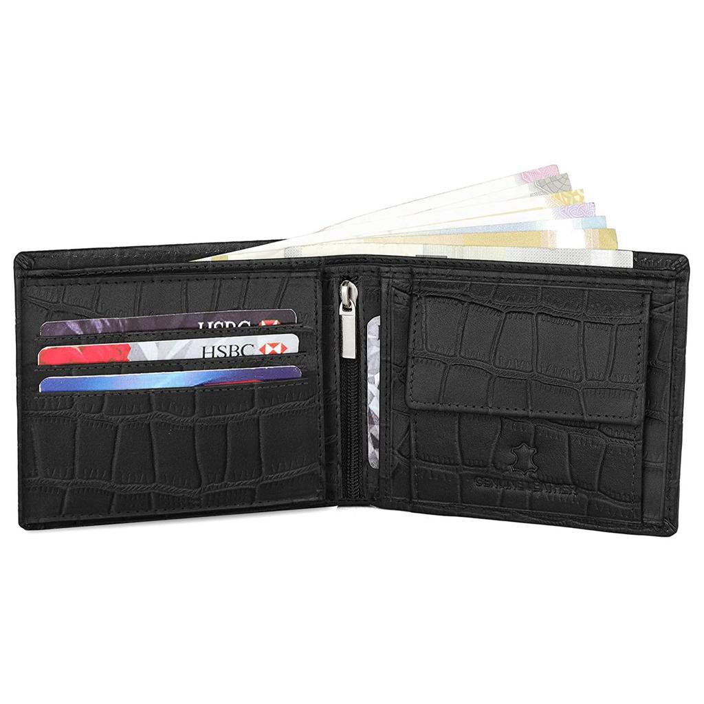 WildHorn Black Leather Wallet for Men I 9 Card Slots I 2 Currency & Secret Compartments I 1 Zipper & 3 ID Card Slots