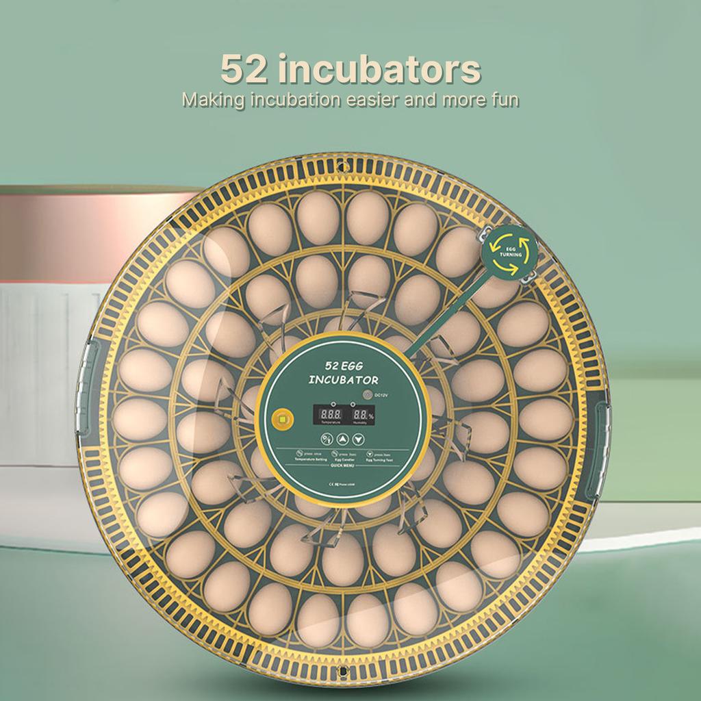 52 Eggs Incubator with Automatic Egg Turning Humidity Control Temperature Display Dual Power Supply and Egg Candler Light Cozy Incubator
