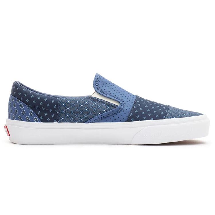 Vans Классические лоскутные кроссовки унисекс с принтом без завязок Синие, темно-синие, настоящие белые VN0A33TB9HY