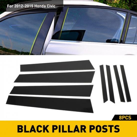 8x Door Window Pillar Trim Overlay Decal For Honda Civic Sedan 12-15 Gloss EOA