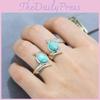 Silver Feather Ring With Turquoise Inlay For Women Trendy Hand Jewelry