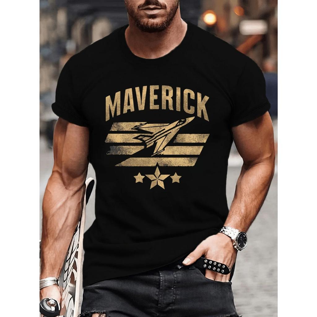 Модная футболка с принтом самолета MAVERICK, футболки для мужчин, повседневная футболка с коротким рукавом для лета