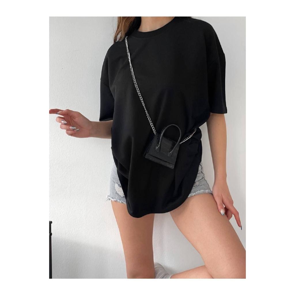 Черная хлопковая футболка унисекс с круглым вырезом для бойфренда большого размера