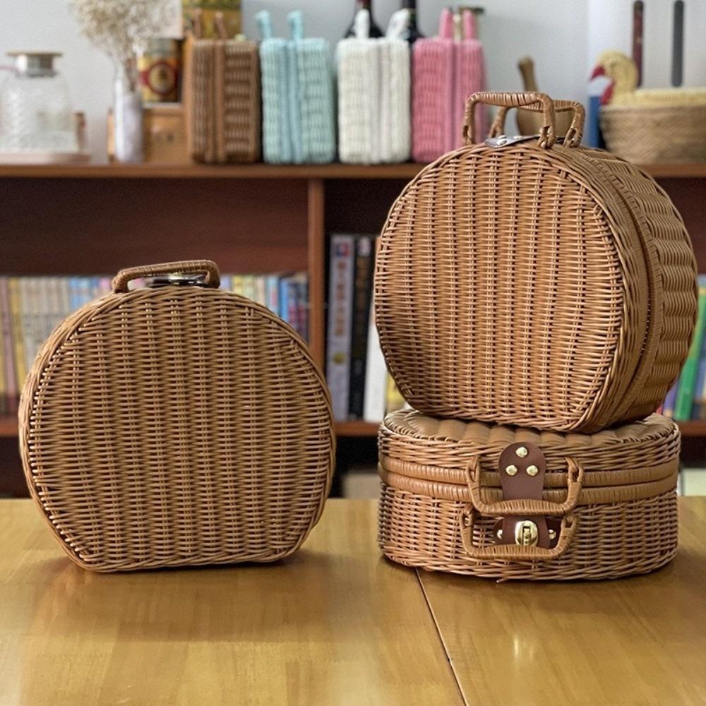 Round Gift Packaging Box Woven Handheld Suitcase Practical Storage Basket Sundries Organizer