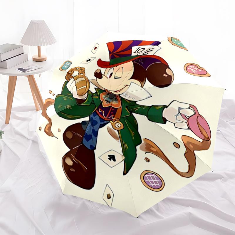 1pc Mickey Mouse as the Mad Hatter Automatic Open/CloseUmbrella-CuteUmbrella with Cute Design, Portable 3-Fold Compact Umbrella for Men & Wo