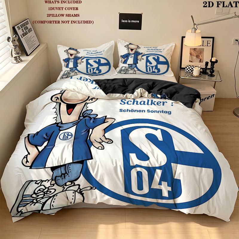 Fc Schalke Pattern Bedding Quilt Set Quilt Cover Pillowcase Home Birthday Gift(1 * duvet cover + 2 * pillowcase, without core)