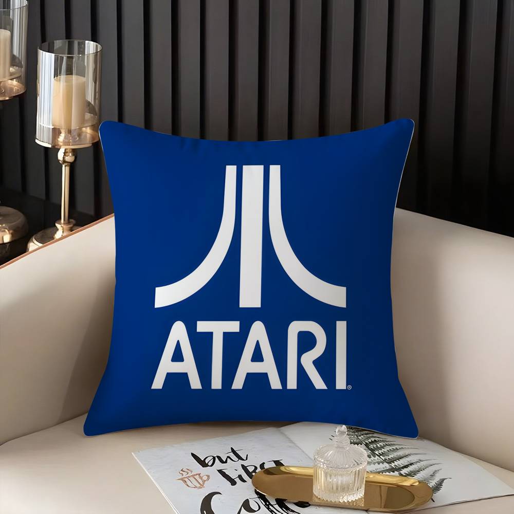 Classic A-AtariS Game Logo Pillow Case Home Dorm Chair Back Short Plush Double-sided Printing Office Nap Time Cushion Cover