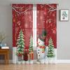 Christmas Snowman Snowflake Red Sheer Curtains for Living Room Decoration Window Curtains Kitchen Tulle Voile Curtains