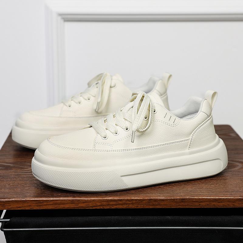 Men's black and white big head round head shoes men's shoes winter fashion new thick-soled versatile casual shoes low-top board shoes increase height