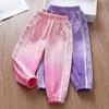 Повседневные спортивные брюки для девочек, брюки с градиентом, детские весенние и летние хлопковые брюки с завязками на щиколотках
