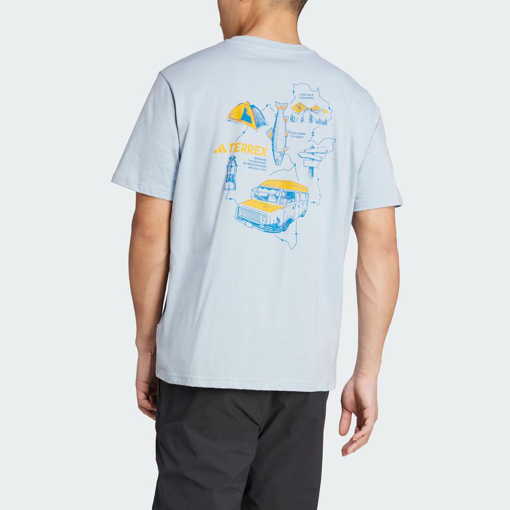 adidas Terrex Ss25 Polygiene Графическая футболка с коротким рукавом и круглым вырезом для занятий спортом на открытом воздухе Мужские топы Синий Желтый JI8326