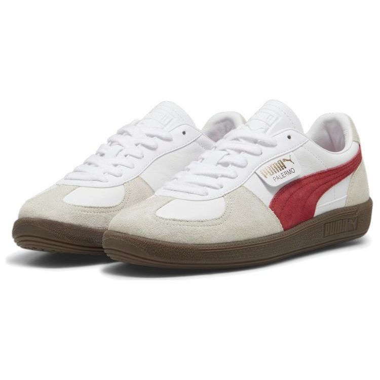 Puma Palermo Leather White Club Red Unisex Sneakers Vapor-Grey 396464-05