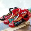 Spring and Autumn Beef Tendon Sole Contrasting Color Anklet Strap Low Heel Cloth Shoes, Ethnic Style Embroidered Women's Single Shoes