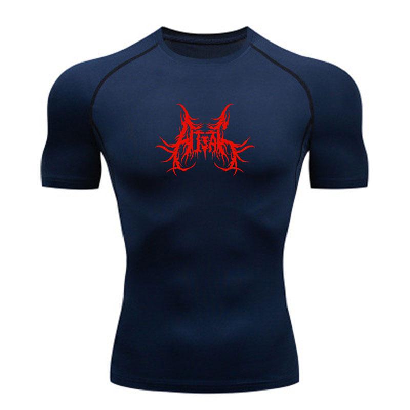 Men's Quick Dry Compression Fitness T-Shirt, Horror Spiky Death Metal Style Print Athletic Running Workout Gym Top for Sport Training Daily Wear