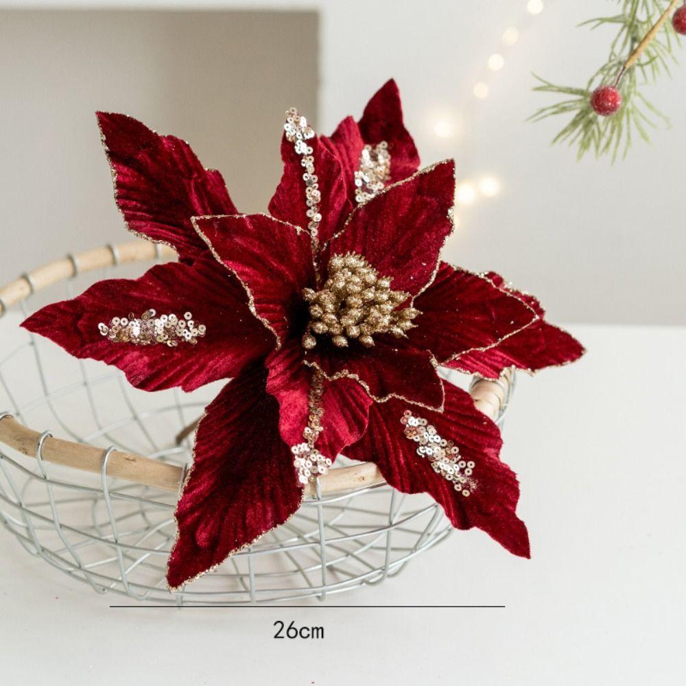 Fabric Plastic Fake Flower 26cm Christmas Decor New Xmas Tree Decorations  New Year