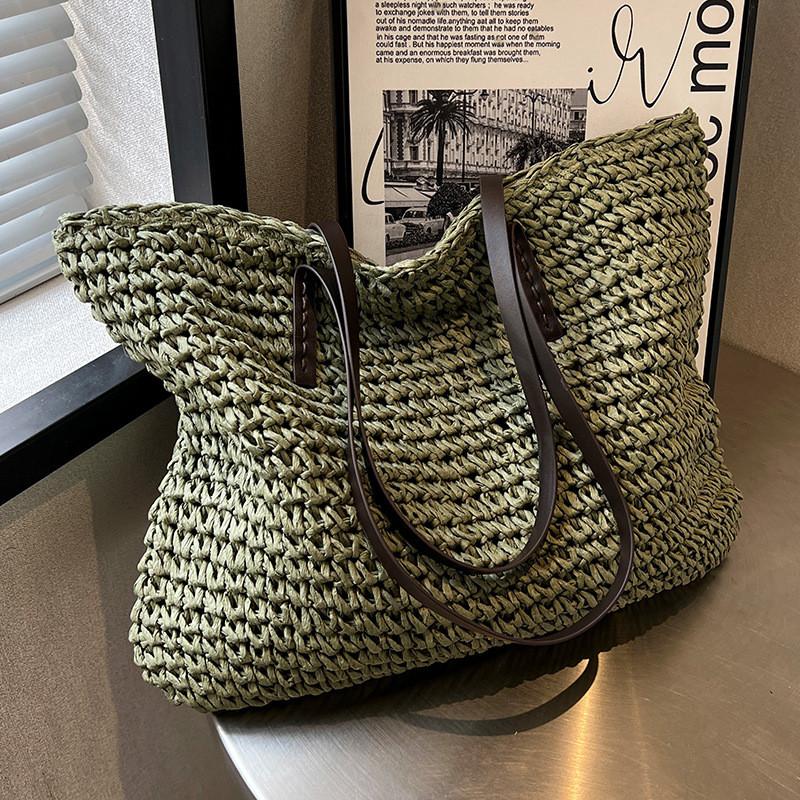 IELGY Commuter Straw Tote Bag Large Capacity All-Match Woven Shoulder Bag