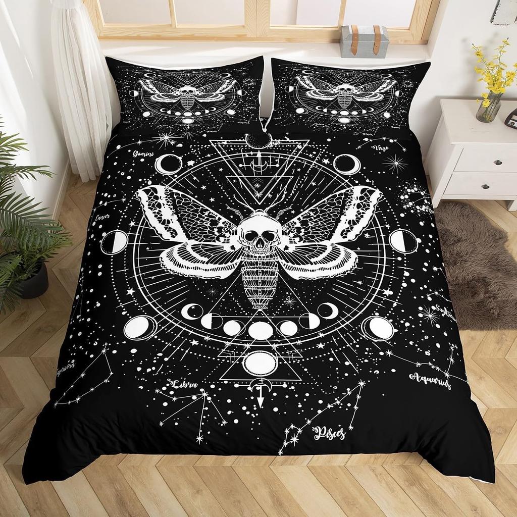 Gothic Decor Comforter Set Twin Size Boys Boho Moth Down Comforter Men Gothic Sugar Skull Comforter Galaxy Starry Sky Halloween Gothic Beddi