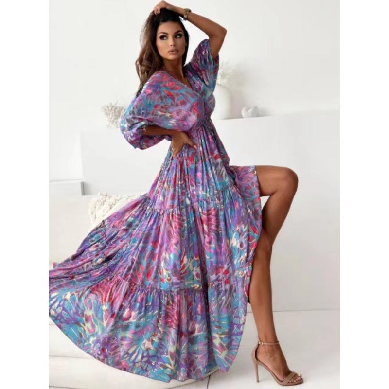 Новое осеннее облегающее платье с глубоким V-образным вырезом и разноцветным принтом