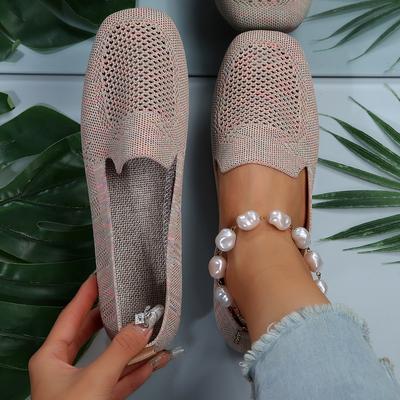 2024 НОВЫЕ однотонные сетчатые лоферы с квадратным носком, женская обувь на плоской подошве с мягкой подошвой, вязаная обувь на плоской подошве, сетчатая обувь, повседневные топсайдеры без шнуровки