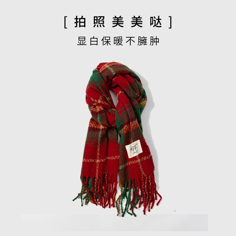 Red scarf women's new autumn and winter atmosphere sense high-end sense plaid New Year's gift birthday scarf