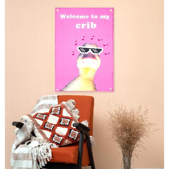 ValueBargain Welcome to My Crib Duck Flag, 2x3 Feet Funny Welcome to My Crib Duck Flag for Bedroom Room Wall Art for Family Dormitory & Living Room,