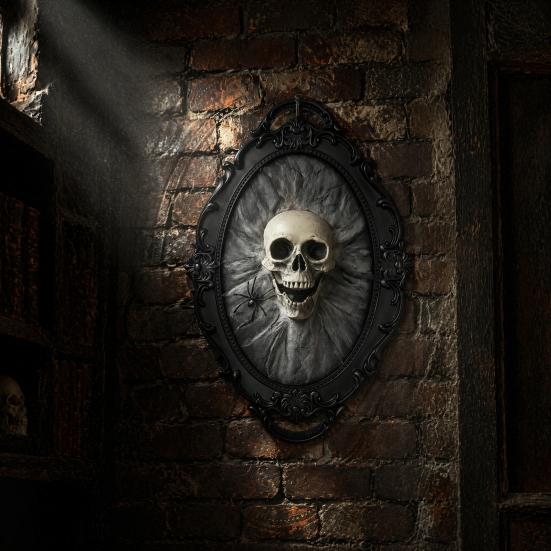 Gothic Halloween Skull Decor Wall Decoration, Vintage Red Rose Frame Sculpture, Retro Horror Spider Web Art Ornament for Holiday Party