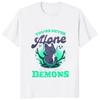 Kawaii Cat Demon Evil Devil Футболка с принтом «Ты никогда не одинок, если у тебя есть демоны» Футболка «Да здравствует Бафомет Ужас» Топы унисекс Женские футболки