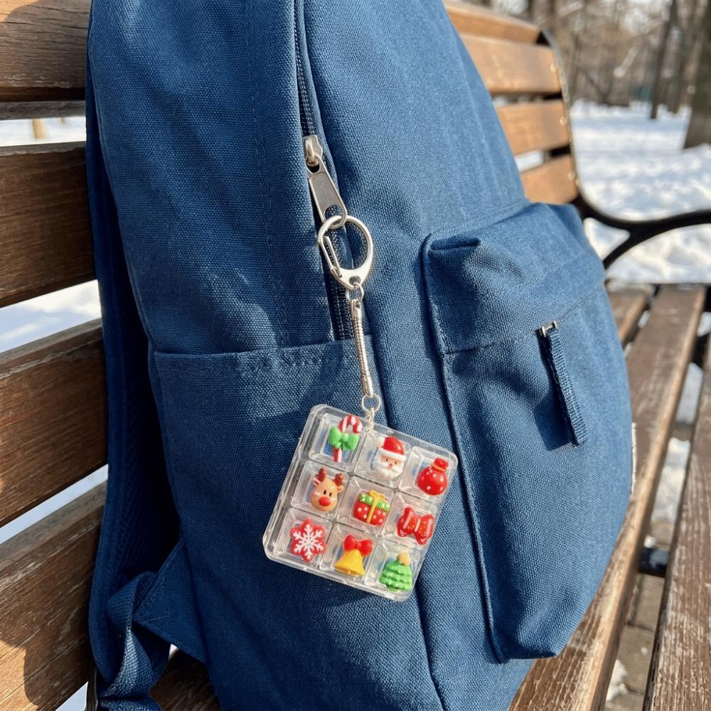 9-Key Square Fidget Keychain Christmas Tree Button Decompression Toy Kids Bag Pendant