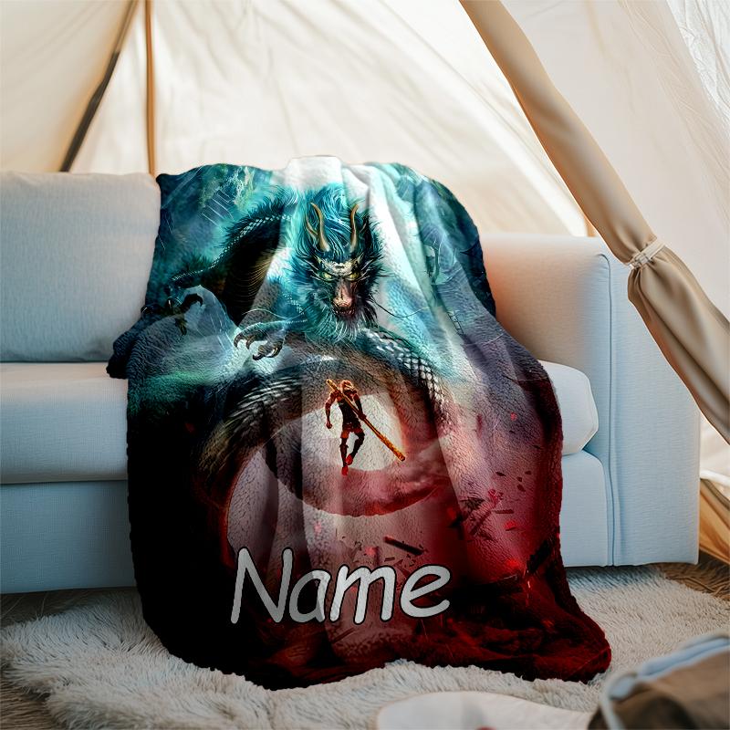 Personalized Custom Name Blanket - Black Myth Wukong Game Print Design,Blanket for Sofa,Bed,Travel,Camping - Soft and Warm, Great Gift