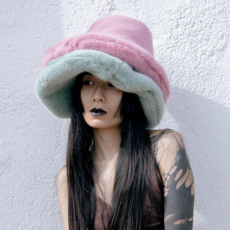 Oversized Plush Fluffy Bucket Hat Women Female Fashion Faux Fur Autumn Winter Hat Large Warm Clouds Fisherman Cap Luxury Hat