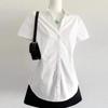 White Waist Cinched Women's Short Sleeved Shirts Korean Style Minimalist Versatile Top American College Style Lady Shirt