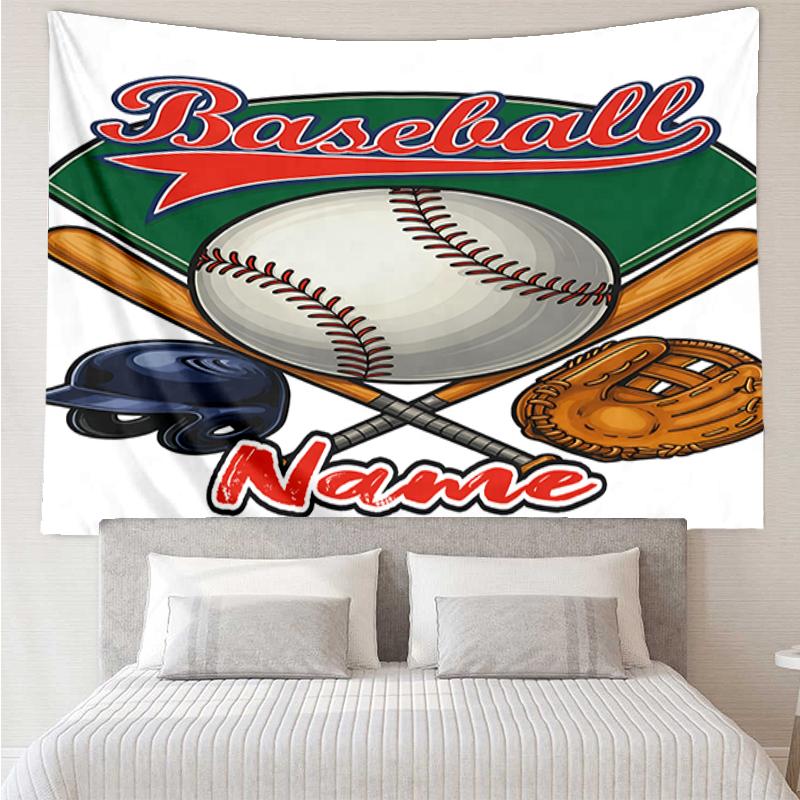 Custom Name Baseball Print Tapestry, Backdrop, Easy Setup, Ideal for Bedroom, Office & Living Room, with Aesthetic Wall Hanging Decor.