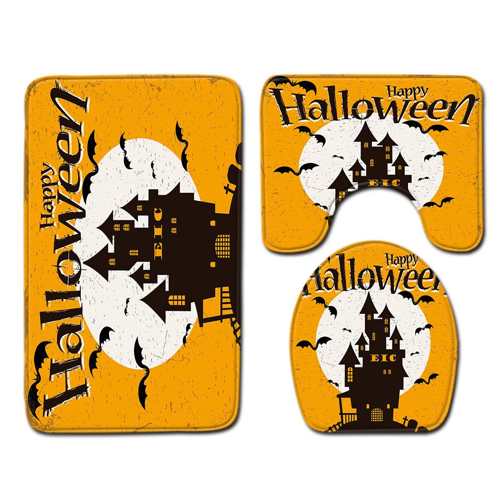 Halloween Shower Curtain Floor Mat Combination Four-Piece Set Kitchen Absorbent Non-Slip Carpet Bedroom Door Mat