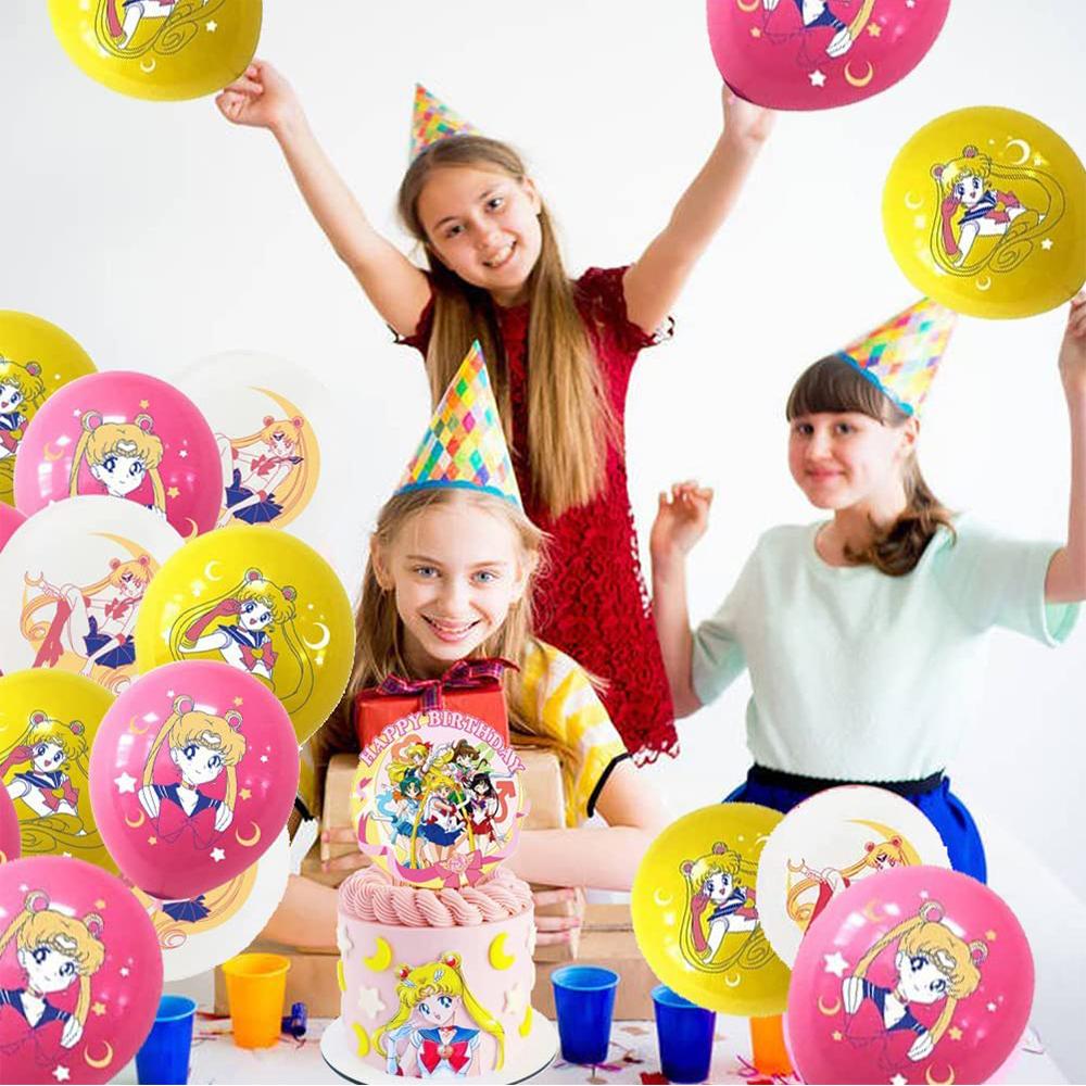 Sailor Moon Theme Birthday Party Decorations with Banner, Balloon, Cake Topper