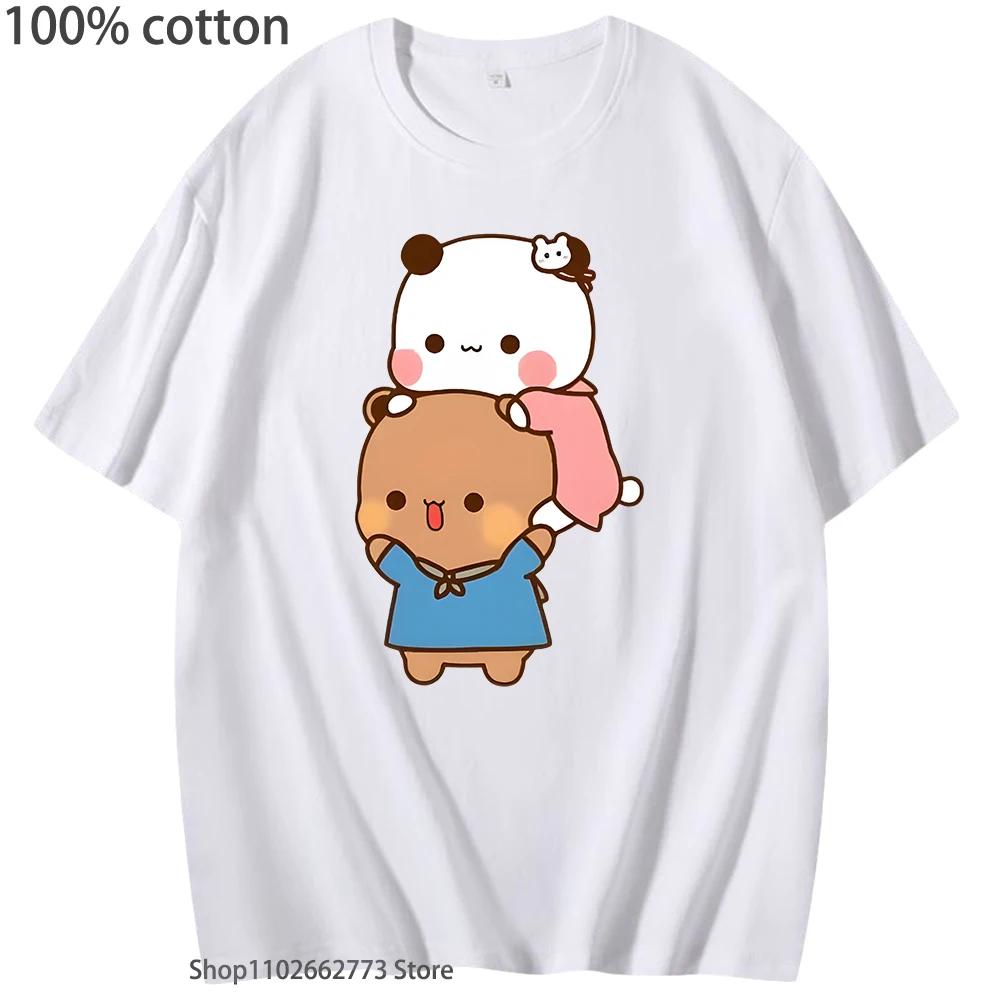Футболки Kawaii DuDu and BuBu Enjoying Their Time, милые футболки с изображением панды, футболки в корейском стиле, женская одежда, хлопковые футболки для мужчин.