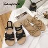ZANPACE Летние сандалии женские ретро пеньковая веревка плетеные римские туфли с открытым носком пляжные плоские повседневные женские сандалии Mujer 2024