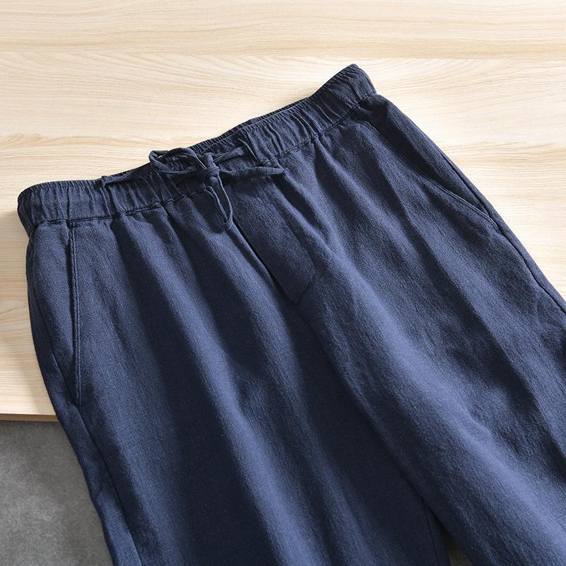 Мужские летние дышащие брюки прямого покроя из хлопка и льна DuPont Fabric с эластичной резинкой на талии