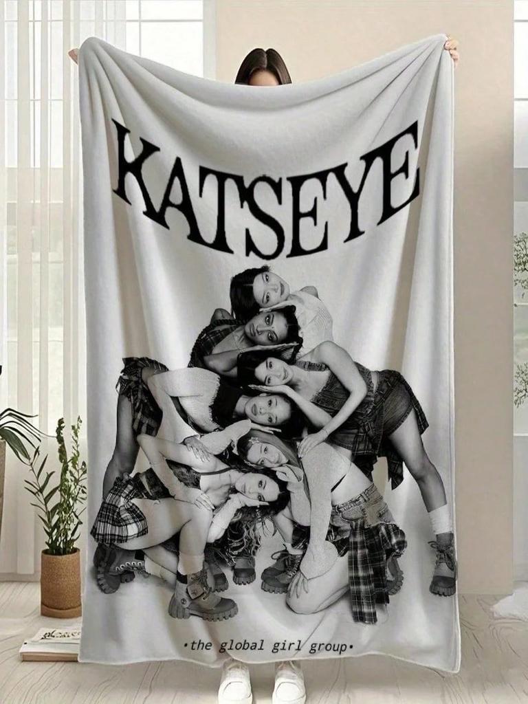 1pc Katseye Fan Flannel Blanket, 2D Flat Print, Ultra Soft Warm All-Season Throw, Global Girl Group Design for Bedroom & Living