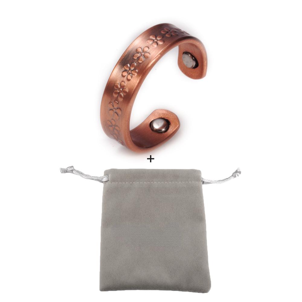Ikuinen Pure Copper Rings Magnetic Health Energy 6mm Open Cuff Adjustable Rings for Women Vintage Flower Wedding Bands Finger Ring Women