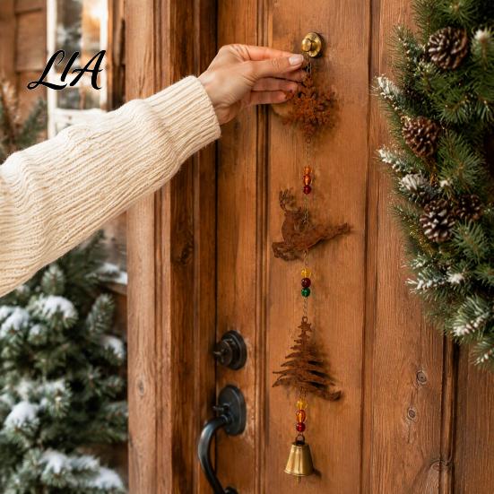 Decorative Metal Wind Chimes Rustic Christmas Elk Chime, Xmas Hanging Ornament with Reindeer Snowflake And Decorations Tree Patterns, Vintage