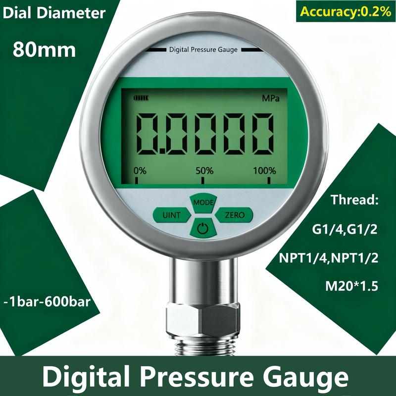 -0.1Mpa-60Mpa Digital Pressure Manometer 400bar Digital Pressure Gauge 80mm M20*1.5 0.2% 600bar Pressure Manometer 100Kpa 50Mpa