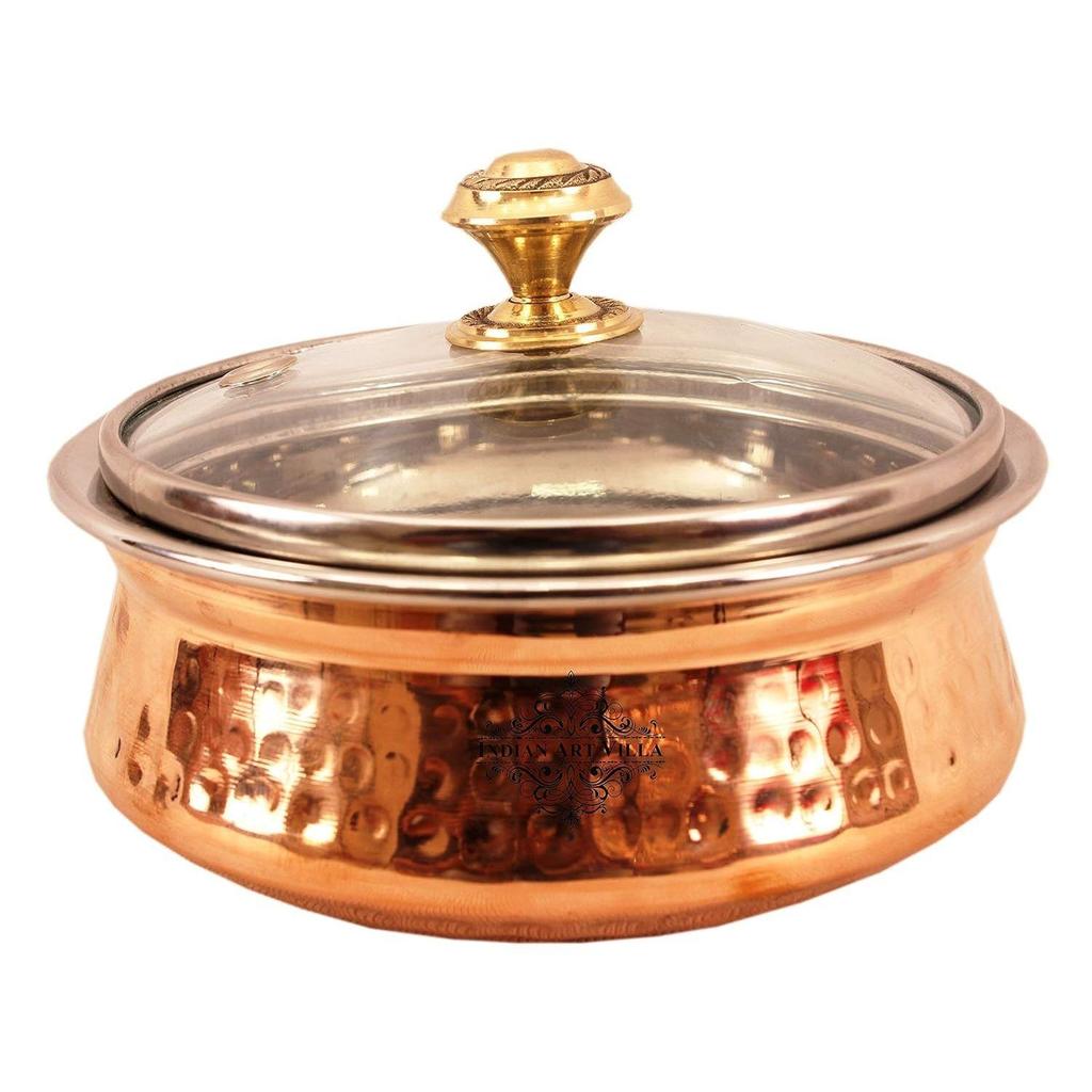 Handi with Glass Lid 400 ML - Serving Dishes Chicken Briyani Home Hotel Restaurant Tableware Dishware, Set of 2 Visit the INDIAN ART VILLA Store