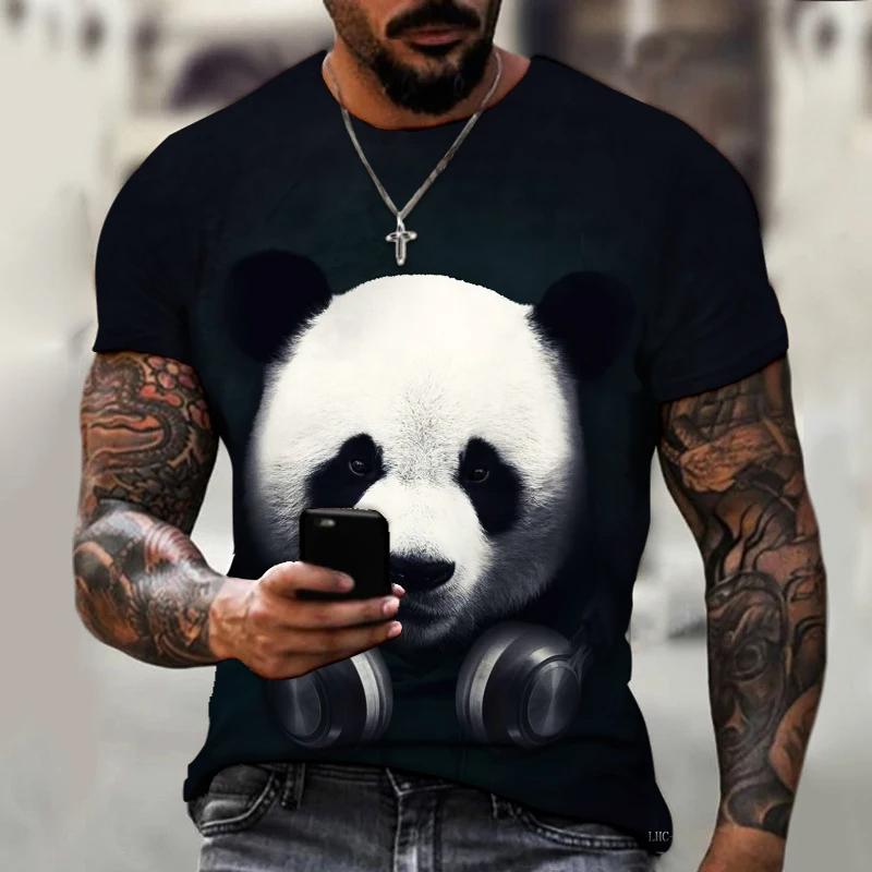 Новая мужская футболка с круглым вырезом и принтом 3D Panda, модная повседневная, симпатичная, удобная, дышащая футболка в стиле Харадзюку