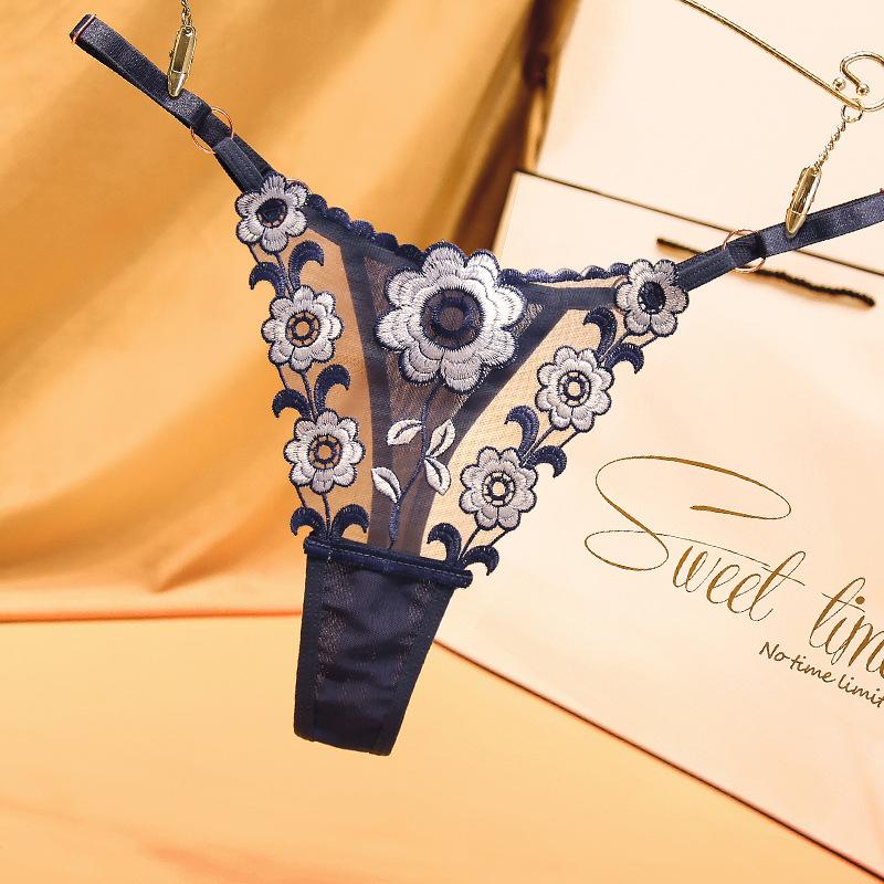 Heart Mesh Underpants Women's Low Waist Transparent Sexy Black Red T-string Panties