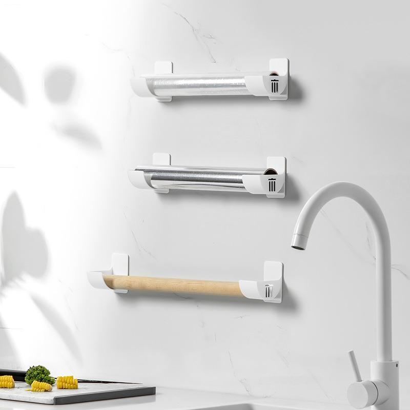 2Over-the-door storage rack——Sturdy garbage bag storage rack and cling film holder Non-perforated adjustable kitchen countertop-Multifunctional
