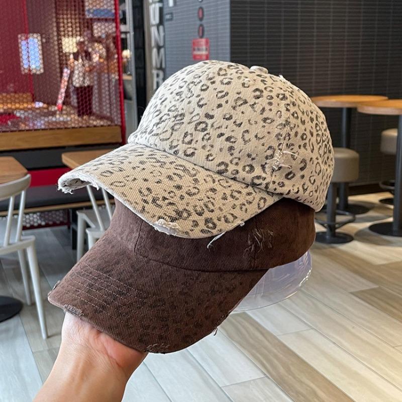 Distressed Leopard Print Wide Brim Unisex Baseball Cap For Men Women