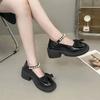 Mary Jane Shoes Women's Spring 2025 New Fashion High Heel Bow Platform Heel Pearl with Skirt Small Leather Shoes