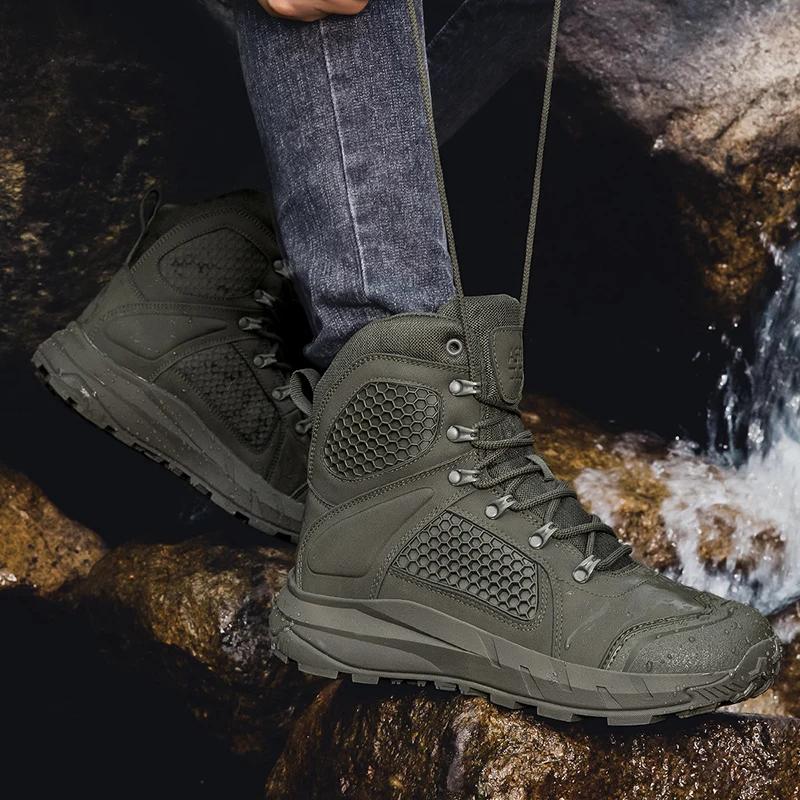 2026 Fashion Men's Desert Combat Boots Outdoor Leather Hiking Shoes Men Hunting Work Safty Boots Men's  ankle boots