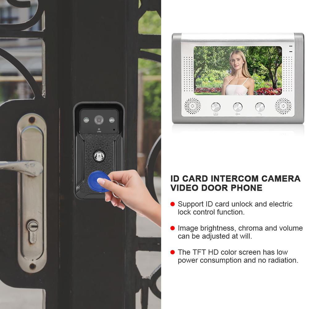 7-дюймовый дверной звонок с ночным видением TFT ID-карта Интерком-камера Видеодомофон